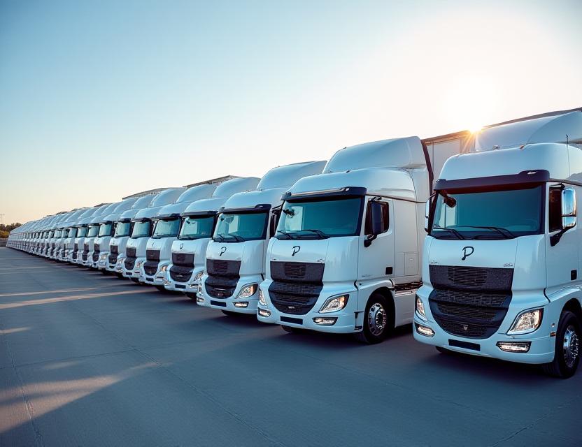 Modern logistics fleet on the highway